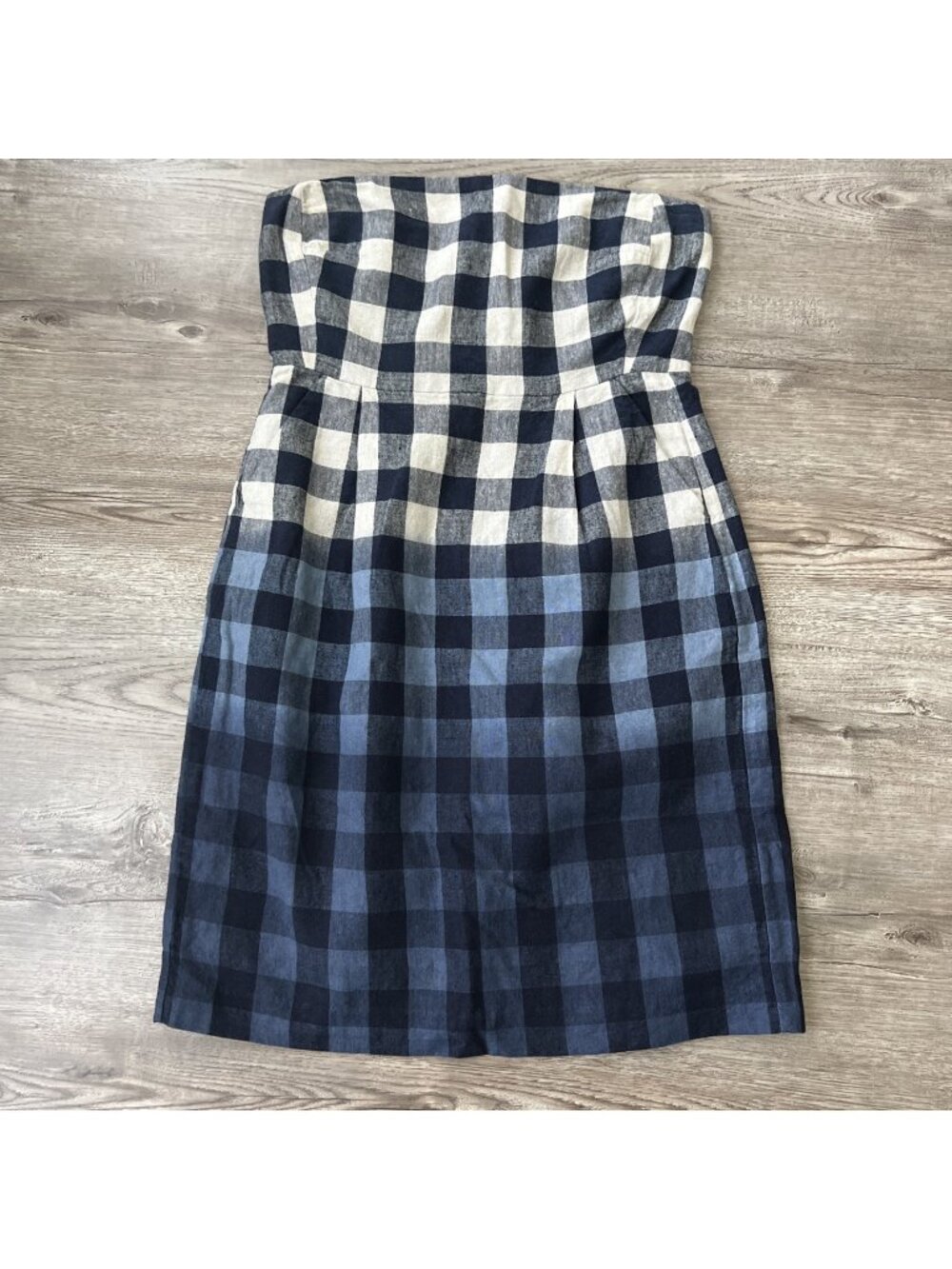 Gap Strapless Womens 2 Dress‎ Blue Gingham Plaid Linen Blend